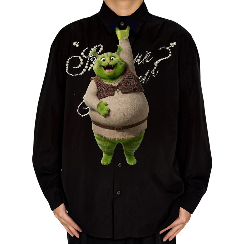 The Greencat Tie for Dad, Funny Swamp Monster Cat Photo Necktie, Unique Mythical Cat Accessory