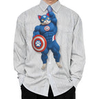 Dripvity Captain Cat-merica Muscle Cat Tie, Hilarious Superhero Meme Necktie for Men