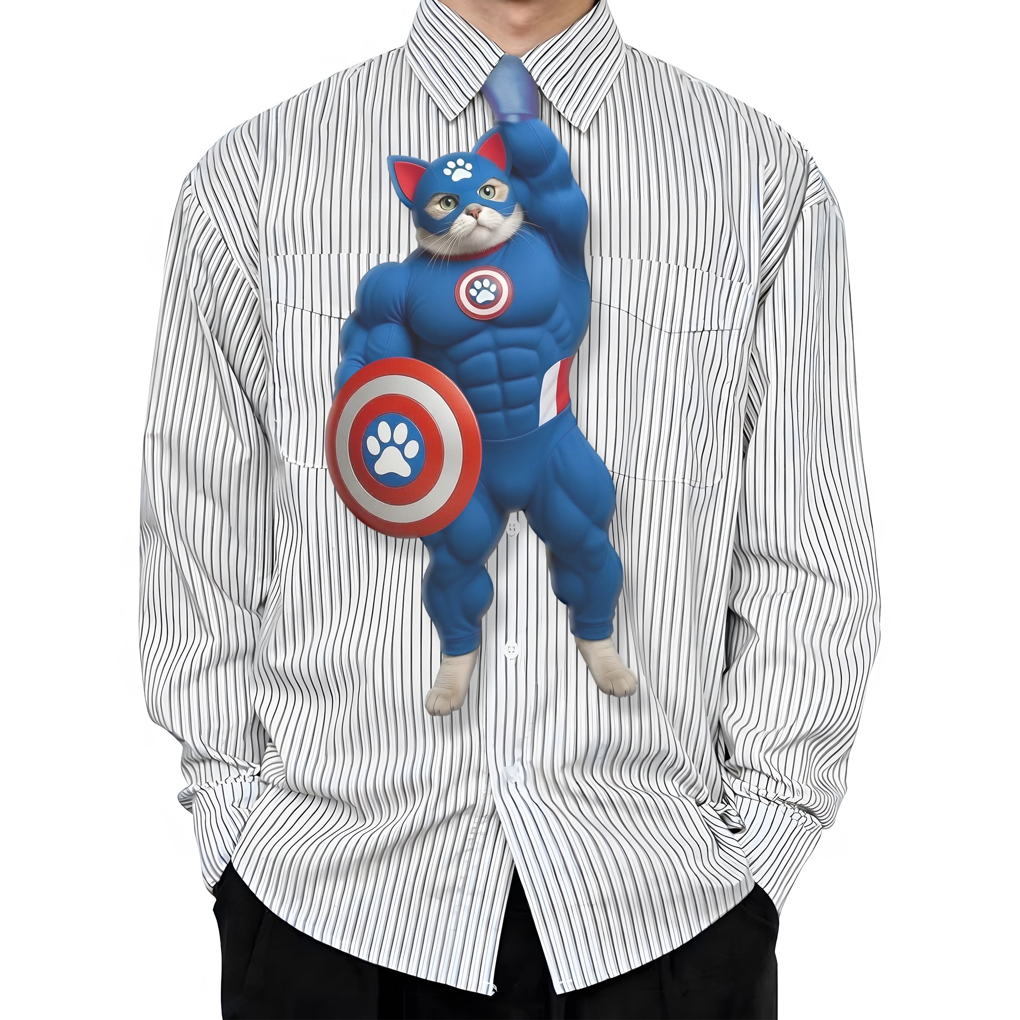 Dripvity Captain Cat-merica Muscle Cat Tie, Hilarious Superhero Meme Necktie for Men