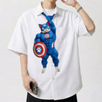 Dripvity Captain Cat-merica Muscle Cat Tie, Hilarious Superhero Meme Necktie for Men