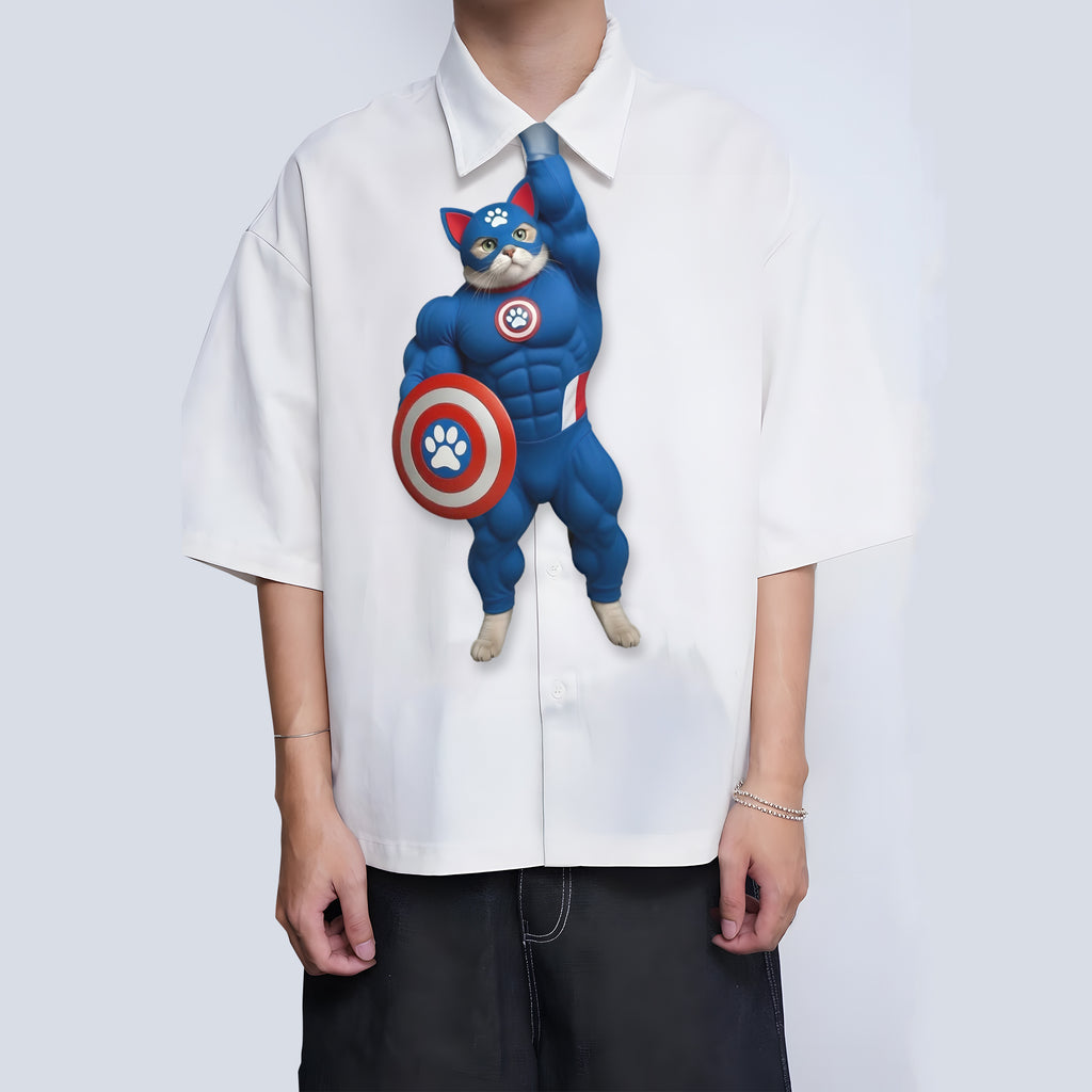 Dripvity Captain Cat-merica Muscle Cat Tie, Hilarious Superhero Meme Necktie for Men