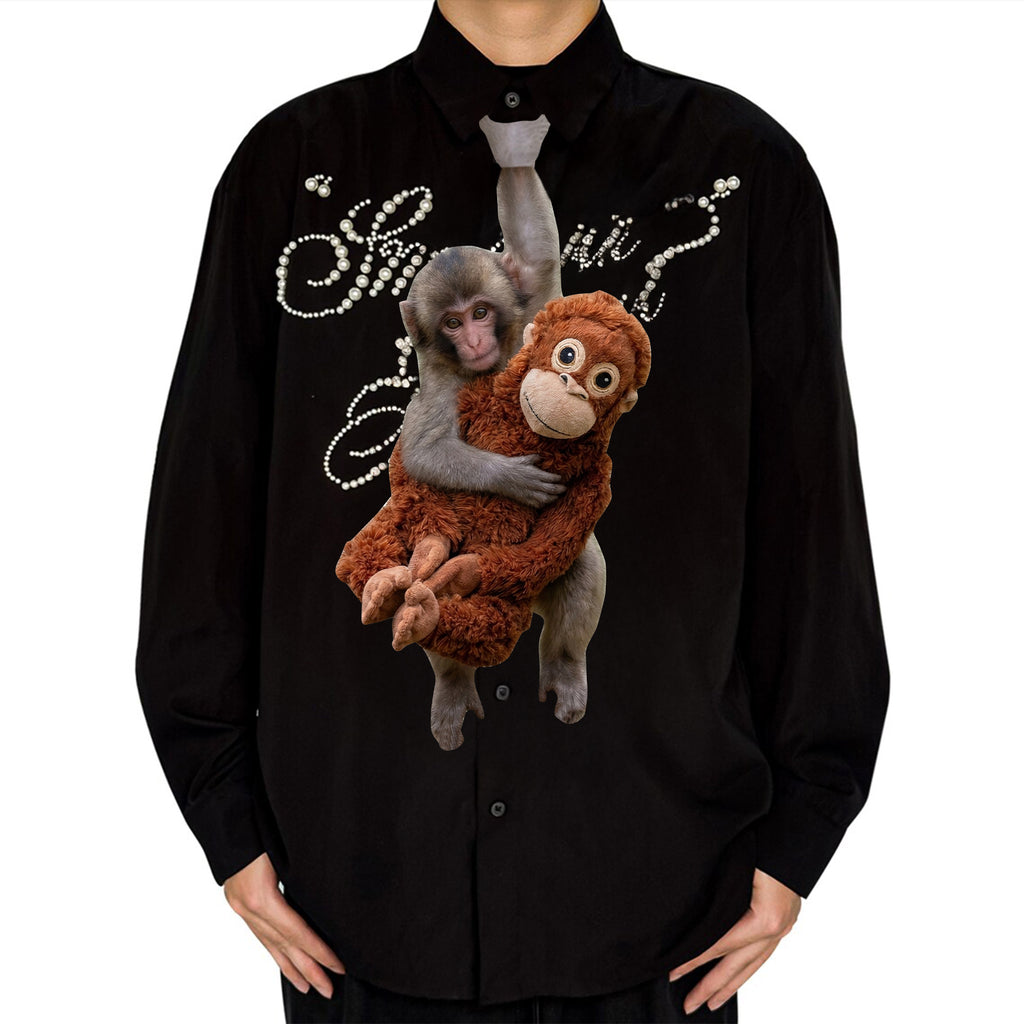 Dripvity Monkey Punch Necktie, Funny Monkey Holding Plushie Tie Gift