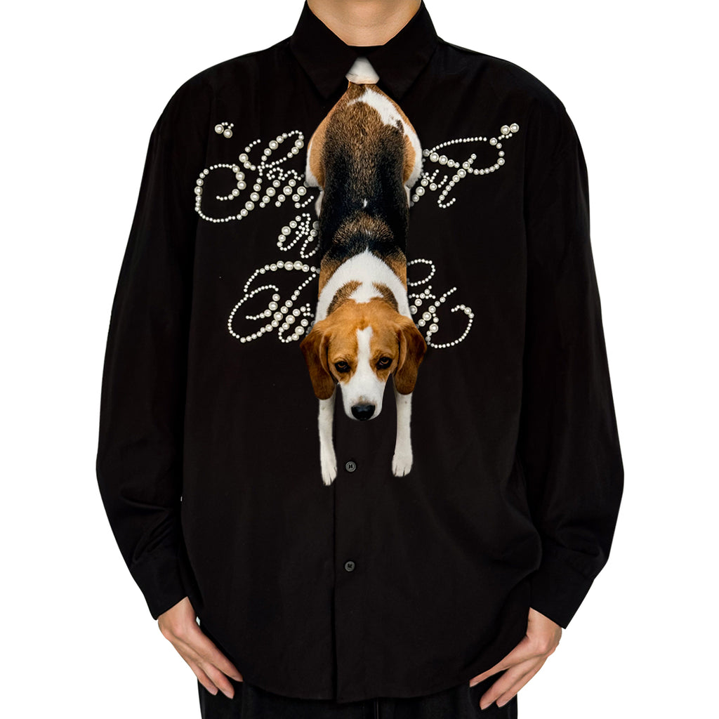 Novelty necktie featuring a realistic hanging Beagle dog design, a fun and unique fashion accessory for dog lovers