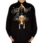 Novelty necktie featuring a realistic hanging Beagle dog design, a fun and unique fashion accessory for dog lovers