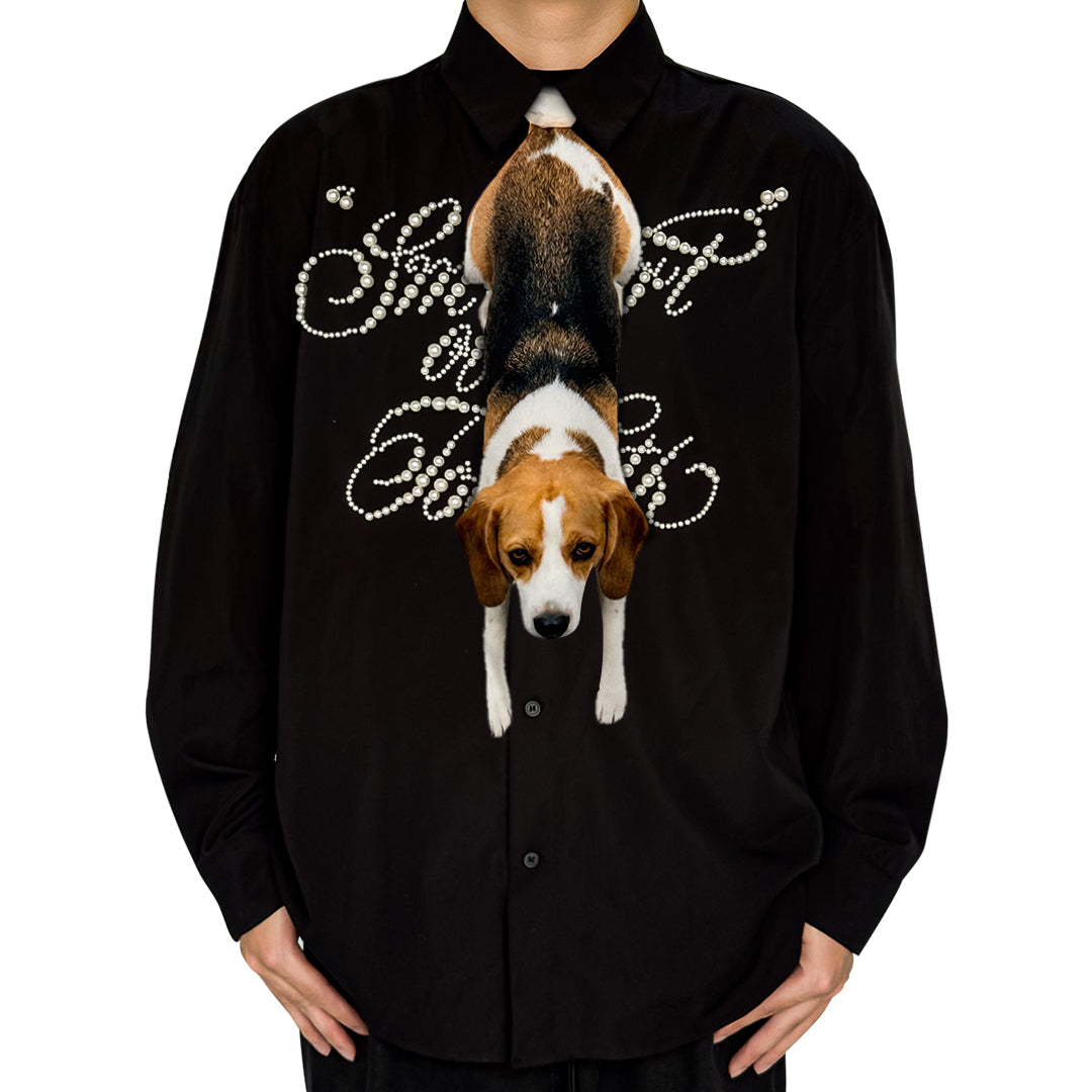 Novelty necktie featuring a realistic hanging Beagle dog design, a fun and unique fashion accessory for dog lovers