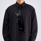 Novelty necktie featuring a realistic black cat design, a fun and unique fashion accessory.