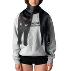 Unique novelty scarf featuring a realistic black cat design with yellow eyes, a creative and fun fashion accessory.