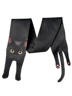 Unique novelty scarf featuring a realistic black cat design with yellow eyes, a creative and fun fashion accessory.