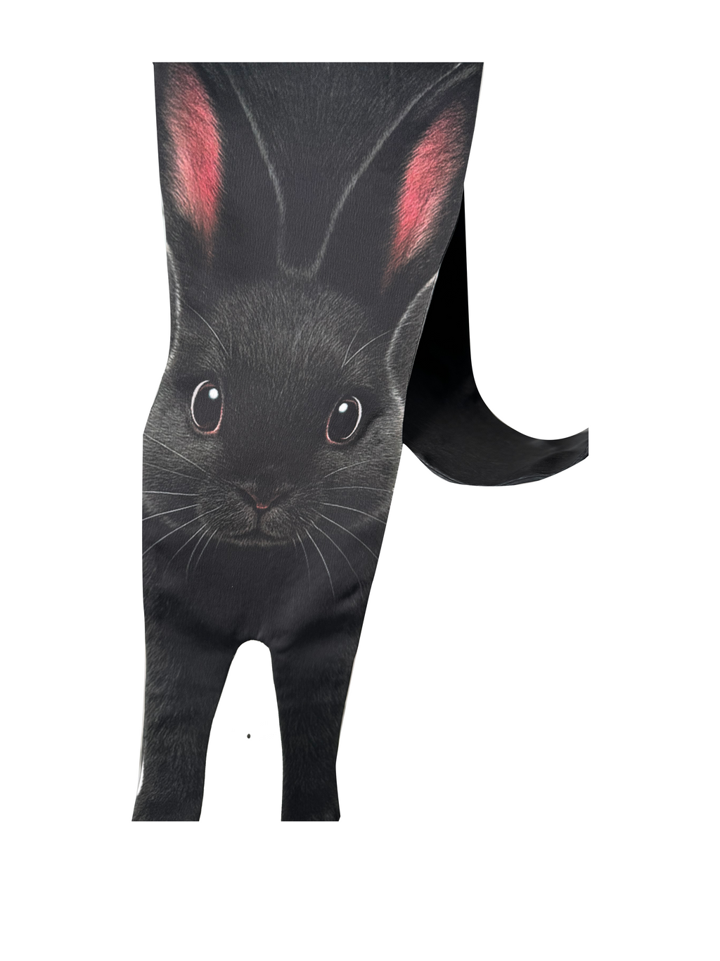 Unique novelty scarf featuring a realistic black rabbit design, a creative and playful fashion accessory.