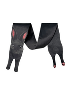 Unique novelty scarf featuring a realistic black rabbit design, a creative and playful fashion accessory.