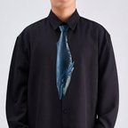 Novelty necktie featuring a realistic blue whale design, a unique and eye-catching fashion accessory.