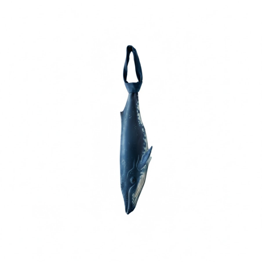Novelty necktie featuring a realistic blue whale design, a unique and eye-catching fashion accessory.