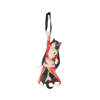 Novelty necktie featuring a creative illustration of a tuxedo cat cosplaying as Boa Hancock from One Piece, wearing her signature red and white outfit with pink accents, a fun and unique fashion accessory for anime fan