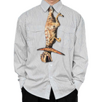 Novelty necktie featuring a realistic, detailed illustration of a Dilophosaurus dinosaur, a fun and unique fashion accessory for dinosaur enthusiasts.
