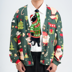 Novelty Christmas tie featuring a cute black cat wearing a Santa hat and holiday sweater, fun festive accessory for animal lovers.