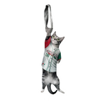 Novelty necktie featuring a realistic hanging grey cat wearing a Mexico baseball jersey, a unique and playful fashion accessory for sports and pet lovers.