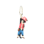 Novelty necktie featuring a creative illustration of a tuxedo cat cosplaying as Tony Tony Chopper from One Piece, wearing his iconic pink hat, striped vest, and blue shorts. A unique and fun fashion accessory for anime fans