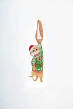 Novelty necktie featuring a cute cat wearing a Christmas sweater and Santa hat, a festive holiday fashion accessory.