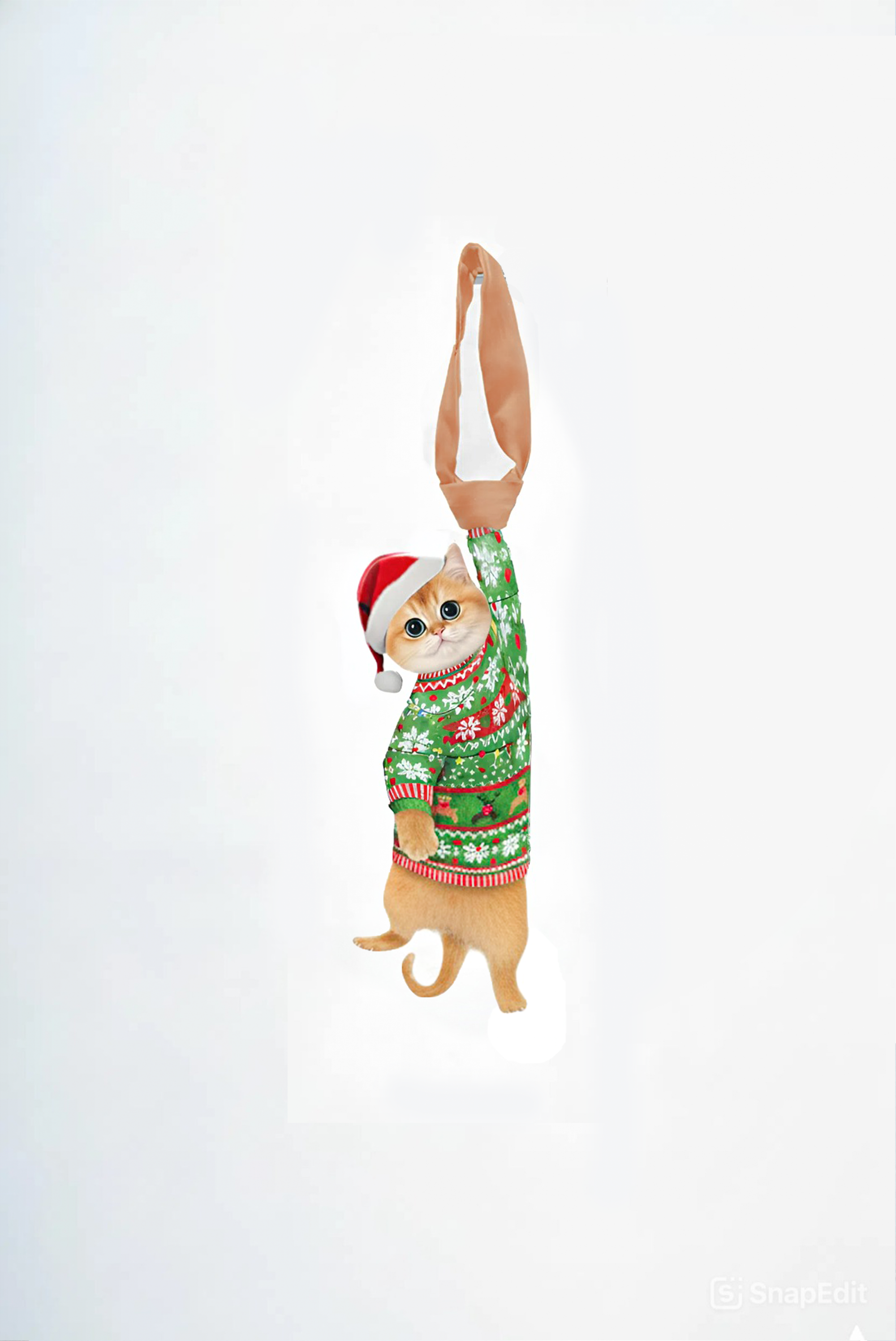 Novelty necktie featuring a cute cat wearing a Christmas sweater and Santa hat, a festive holiday fashion accessory.