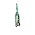 Unique fish-shaped novelty tie with green striped pattern and Santa hat, fun animal-themed festive accessory.