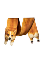 Unique novelty scarf featuring a realistic Corgi dog design, a creative and playful fashion accessory.