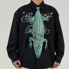 Unique crocodile-shaped novelty tie, a bold fashion accessory for those who love creative and eye-catching designs.