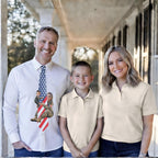 Custom novelty necktie featuring a patriotic American flag design with a collage of a female soldier and children in military-inspired clothing