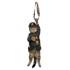 Novelty necktie featuring a tabby cat dressed as a DEA agent, wearing a tactical vest with 'DEA' lettering, a badge, and a matching cap