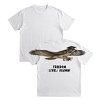 Eagle Soaring Outta 26 graduation graphic tee by Dripvity, unisex oversized white t-shirt with flying bald eagle in graduation cap and diploma