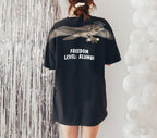 Eagle Soaring Outta 26 graduation graphic tee by Dripvity, unisex oversized white t-shirt with flying bald eagle in graduation cap and diploma