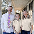 Custom novelty purple necktie featuring a collage of a woman and children wearing Easter bunny costumes, decorated with colorful Easter eggs