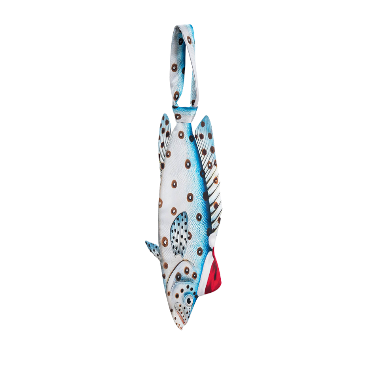 Funny fish-shaped novelty tie featuring detailed spotted fish design, unique accessory for themed parties
