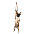 Novelty necktie featuring a realistic hanging French Bulldog design, a fun and unique fashion accessory.