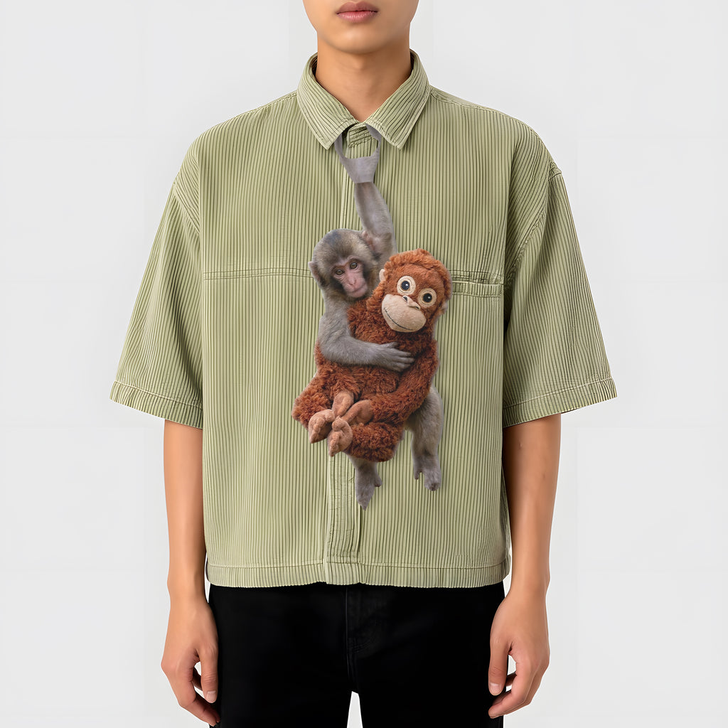 Dripvity Monkey Punch Necktie, Funny Monkey Holding Plushie Tie Gift