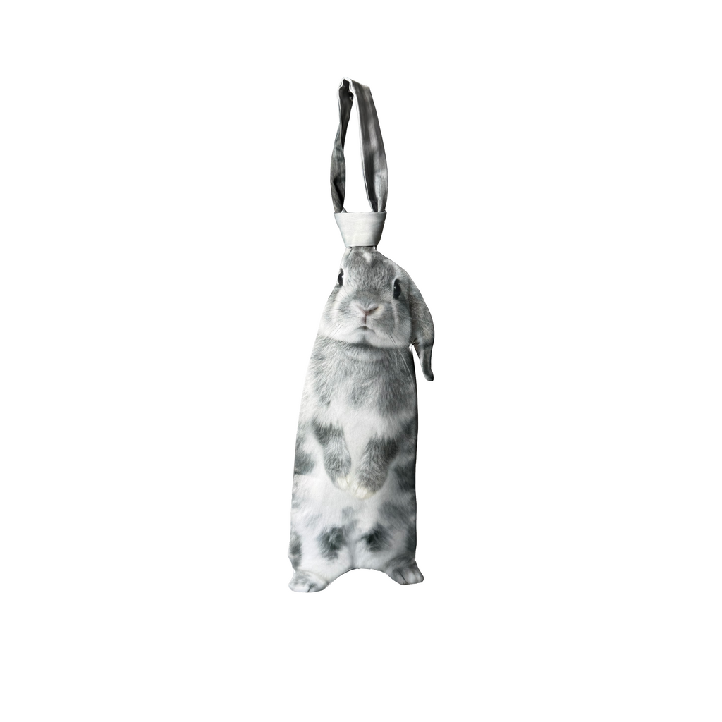 Novelty necktie featuring a realistic grey rabbit design, a fun and unique fashion accessory.