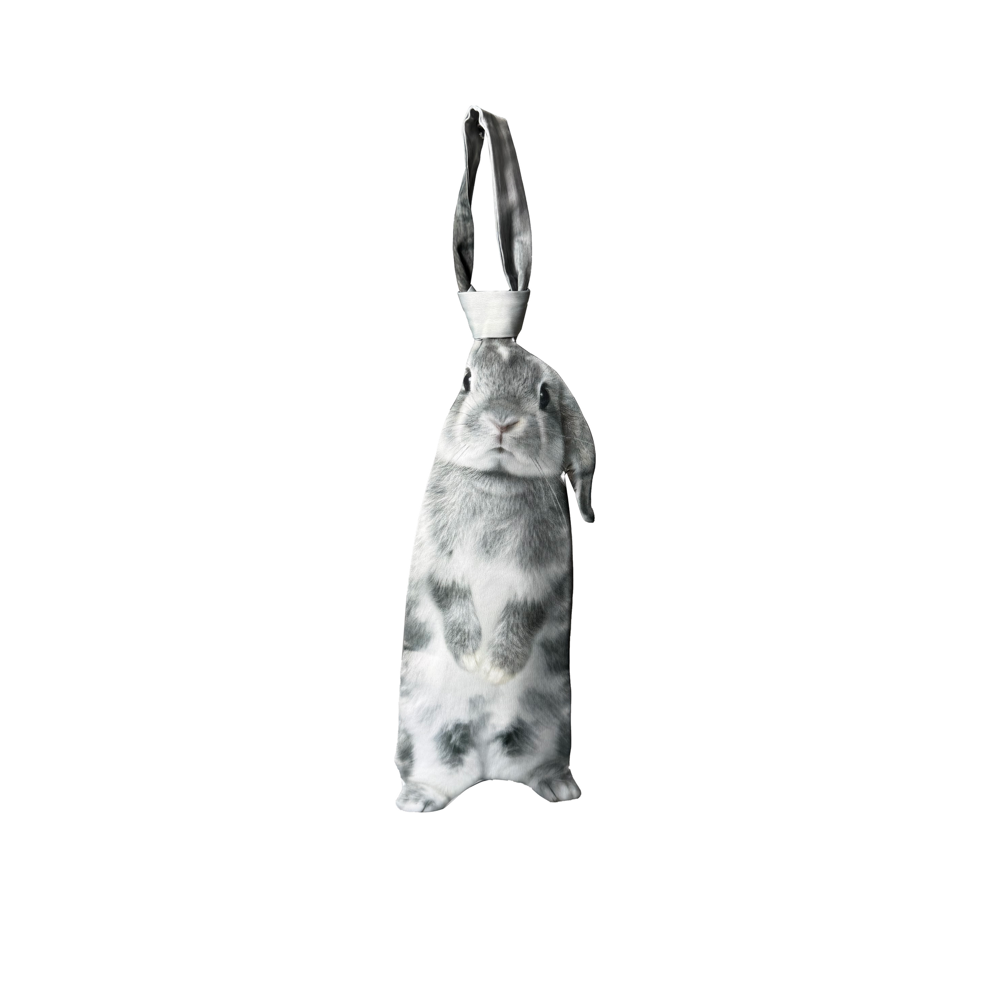 Novelty necktie featuring a realistic grey rabbit design, a fun and unique fashion accessory.