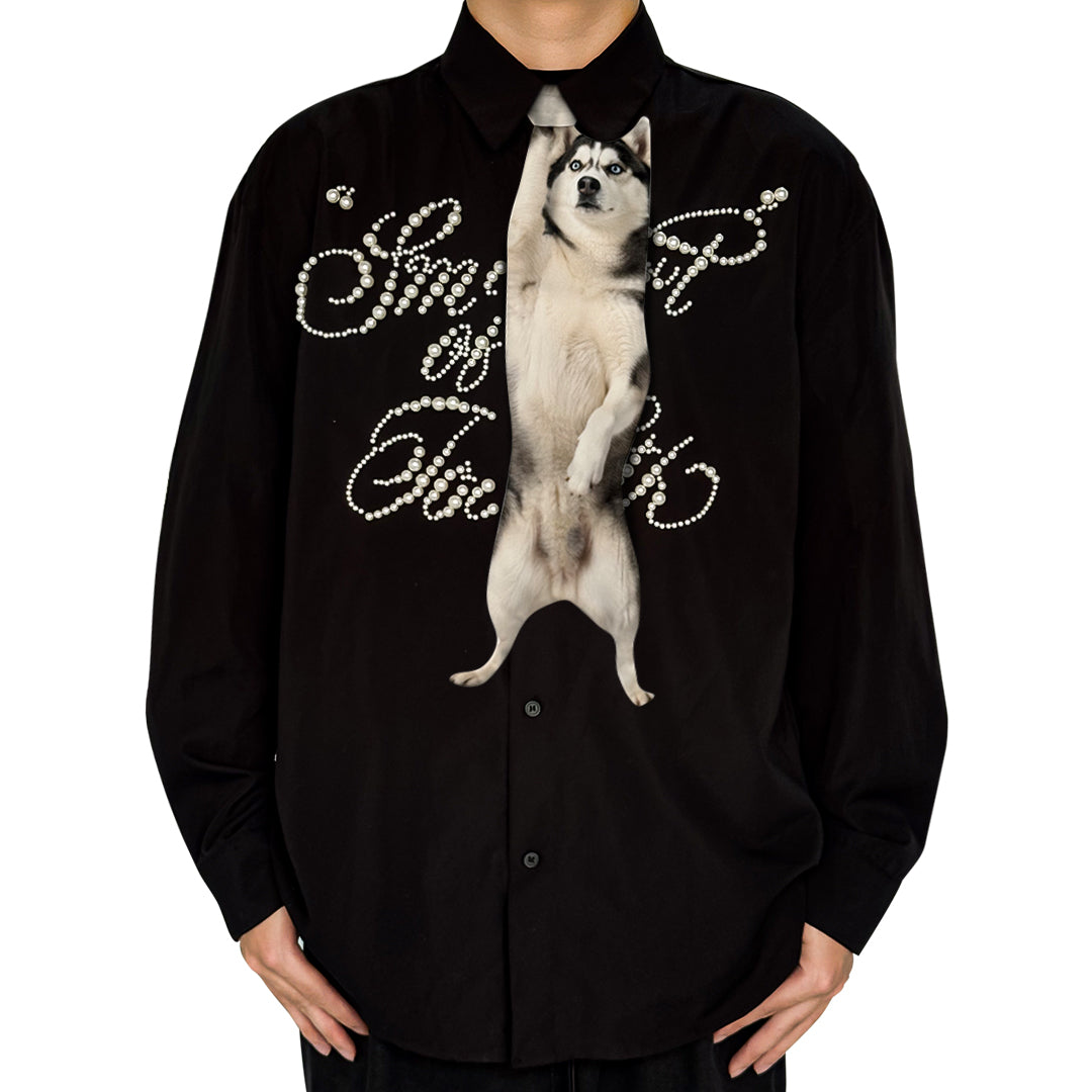 Novelty necktie featuring a realistic hanging Husky dog design, a fun and unique fashion accessory.