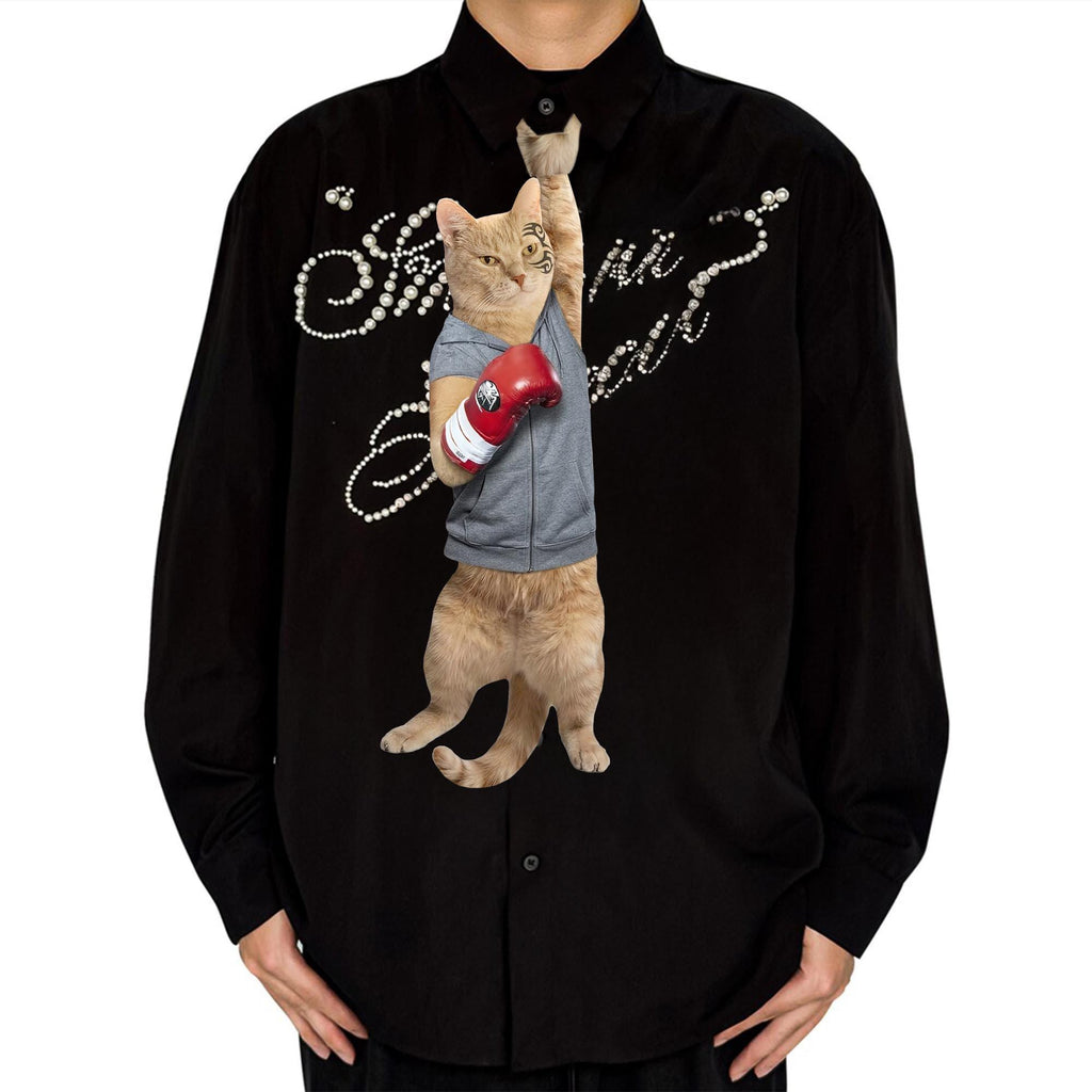 Meow Tyson Boxing Cat Tie, Funny Tattoo Pet Necktie, Novelty Boxer Kitten Neckwear