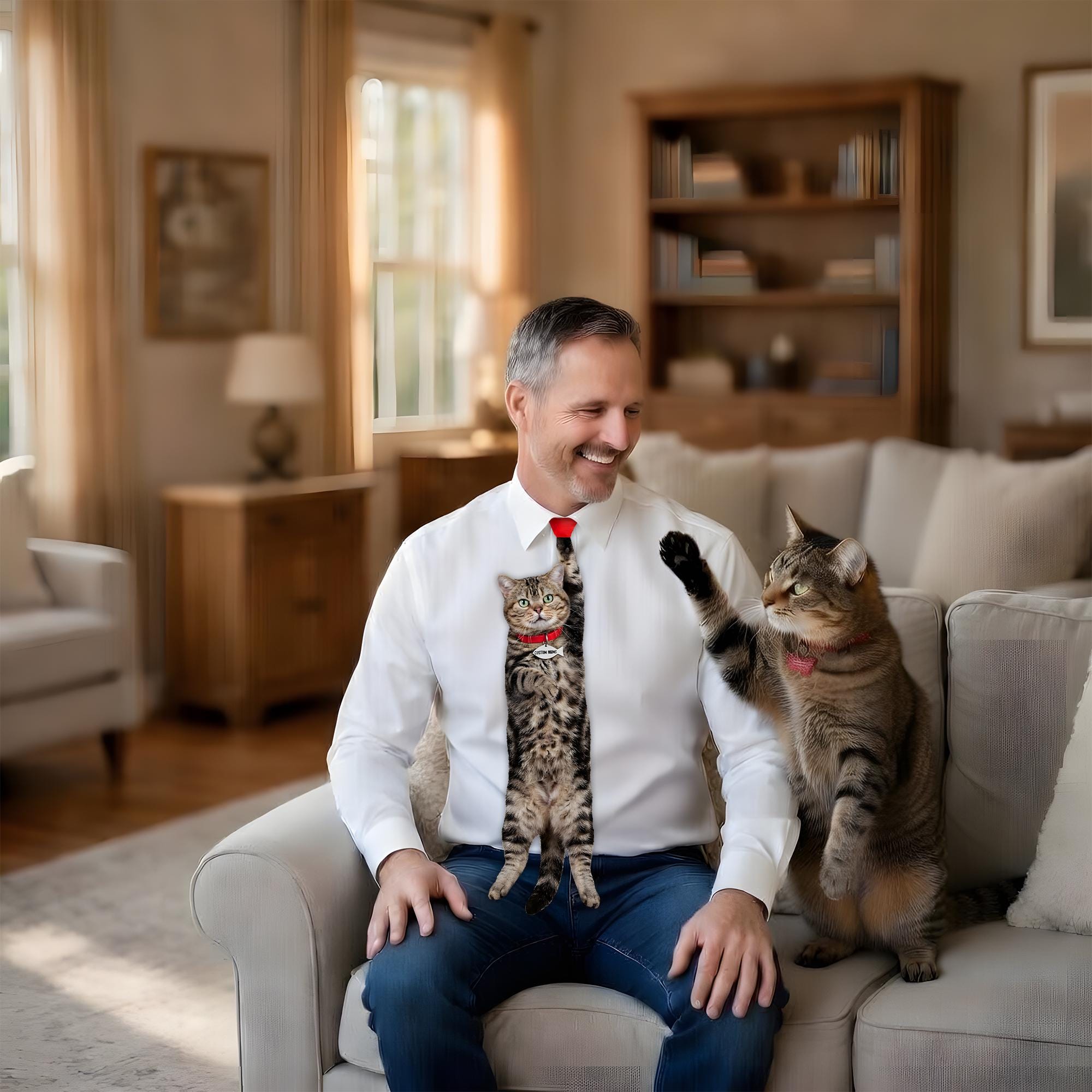 Custom Pet Photo Tie, Funny Cat Photo Necktie for Men, Personalized Cat Photo Gift for Dad