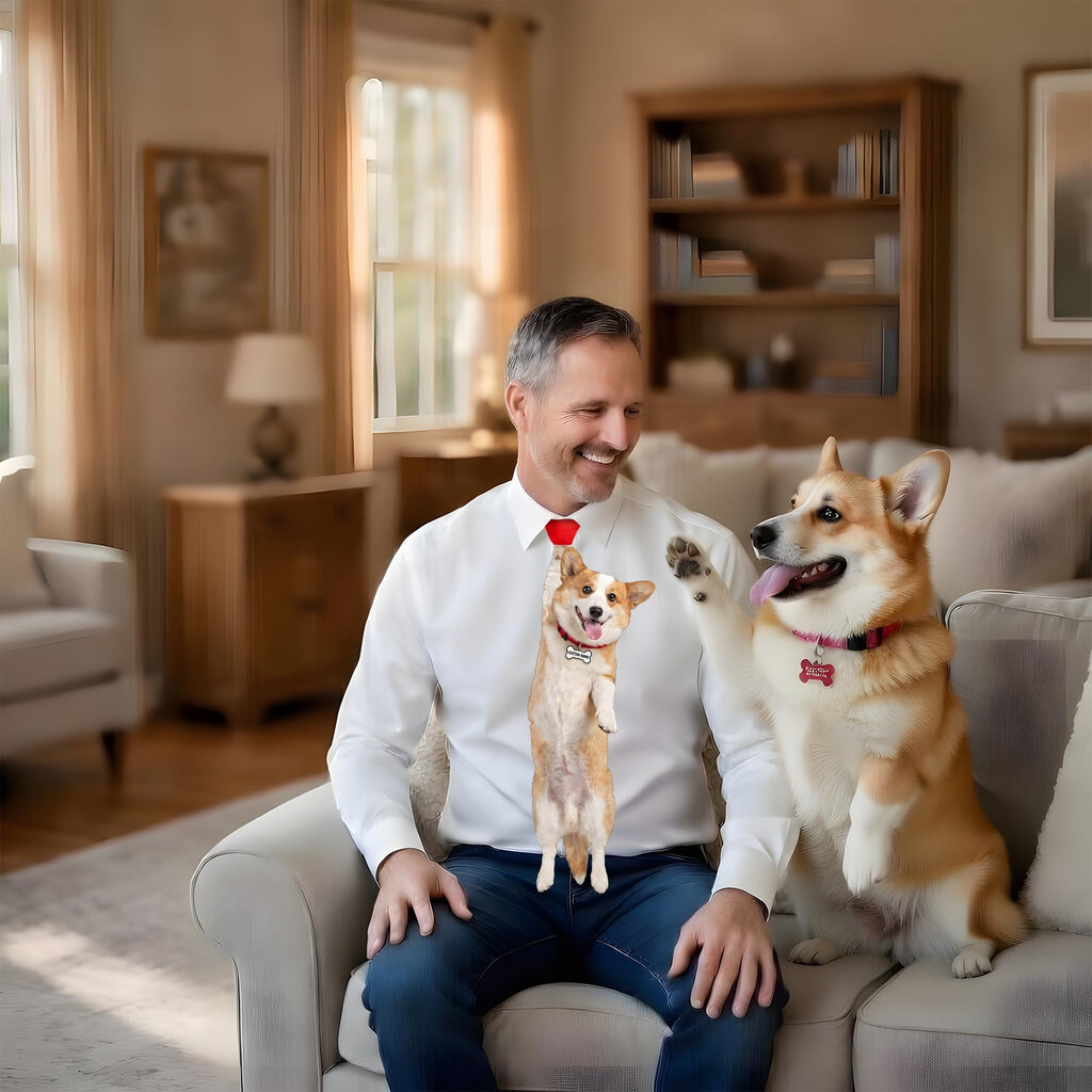 Funny Puppy Photo Necktie for Men, Personalized Dog Photo Gift for Dad