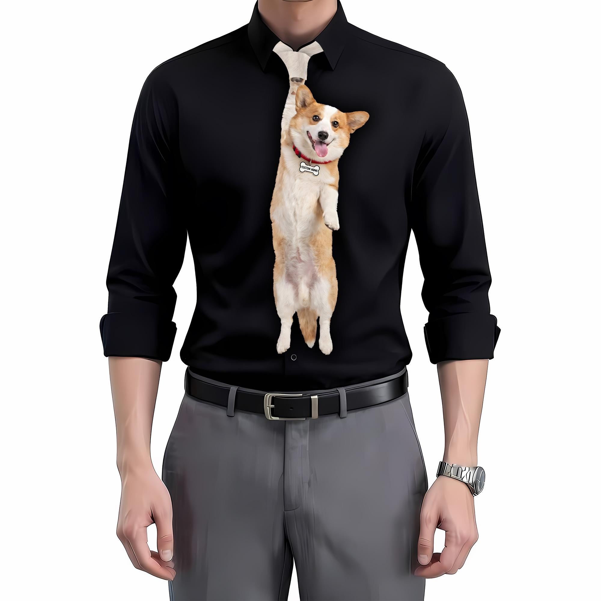 Funny Puppy Photo Necktie for Men, Personalized Dog Photo Gift for Dad