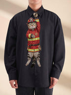 Funny Red Firefighter Cat Necktie, Unique Fire Rescue Gag Gift
