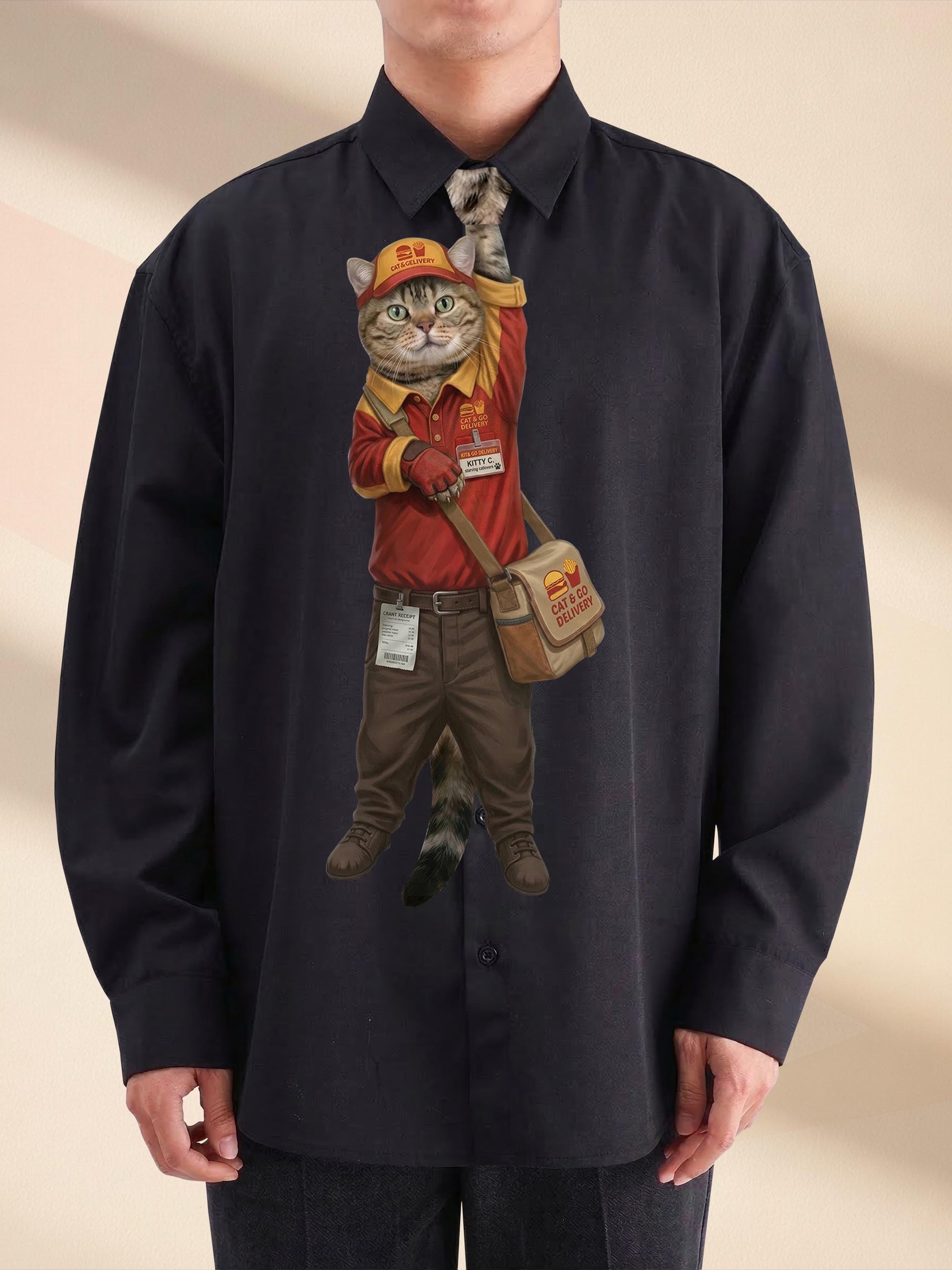 Funny Delivery Cat Necktie, Fast Food Worker Gag Gift, Unique Gift for Delivery Driver