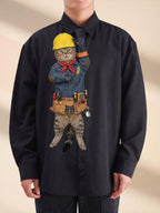 Funny Electrician Cat Necktie, Unique Handyman Gag Gift, Lineman Cat Uniform Tie
