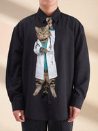 Funny Doctor Cat Necktie, Dr Tabby Cat Gag Gift, Unique Medical Student Tie