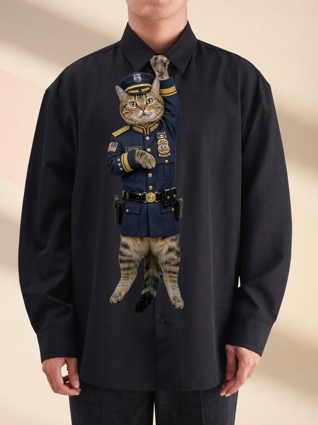 Custom Police Cat Tie for Dad, Funny Officer Cat Photo Necktie, Unique Law Enforcement Gift