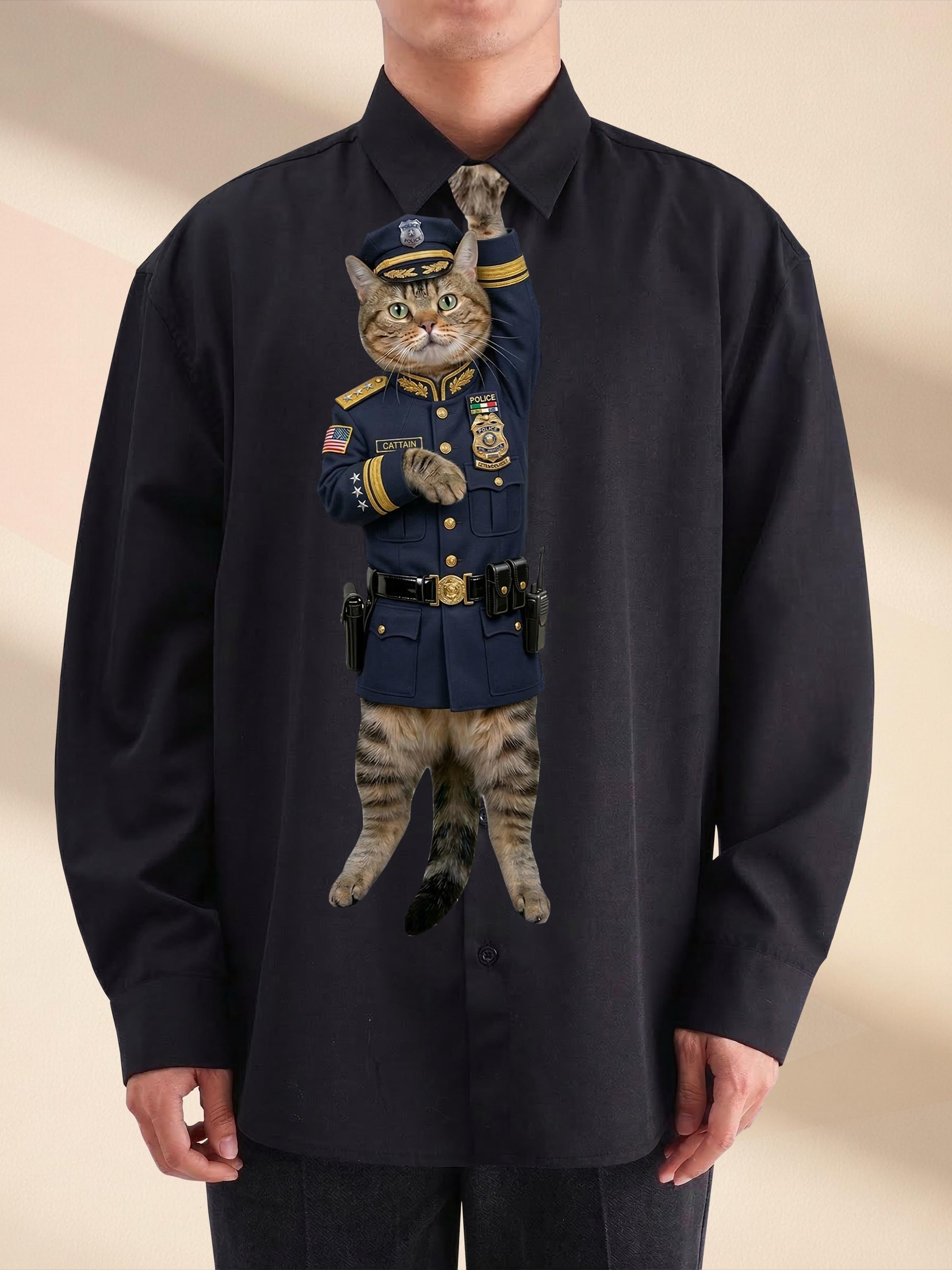 Custom Police Cat Tie for Dad, Funny Officer Cat Photo Necktie, Unique Law Enforcement Gift