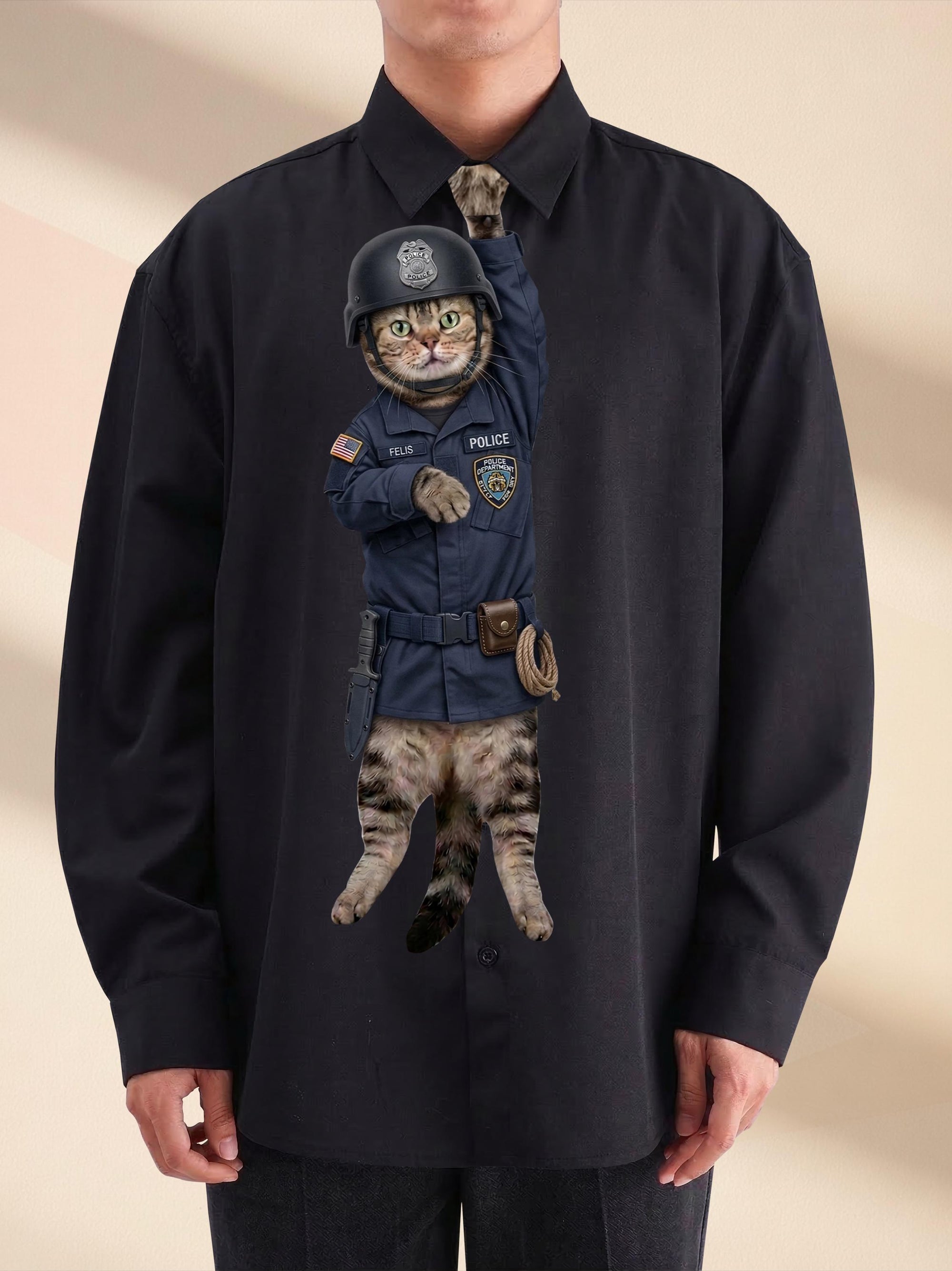 Custom Tactical SWAT Cat Tie for Dad, Funny Special Forces Cat Necktie, Personalized Police Gift Tie