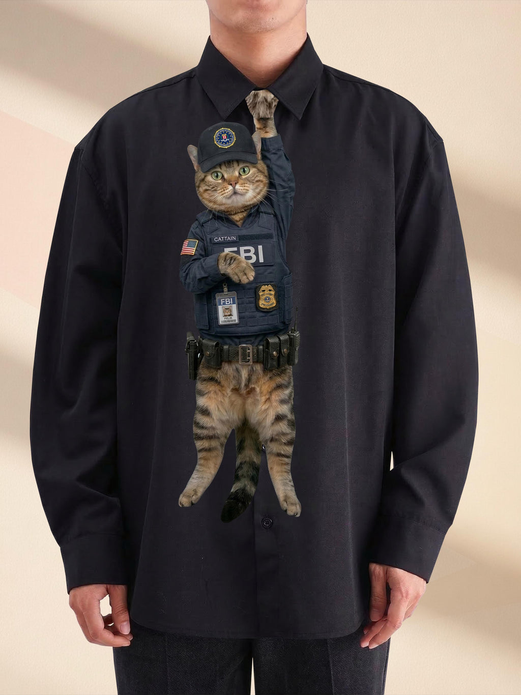 Custom FBI Agent Cat Tie for Dad, Funny Federal Officer Cat Necktie