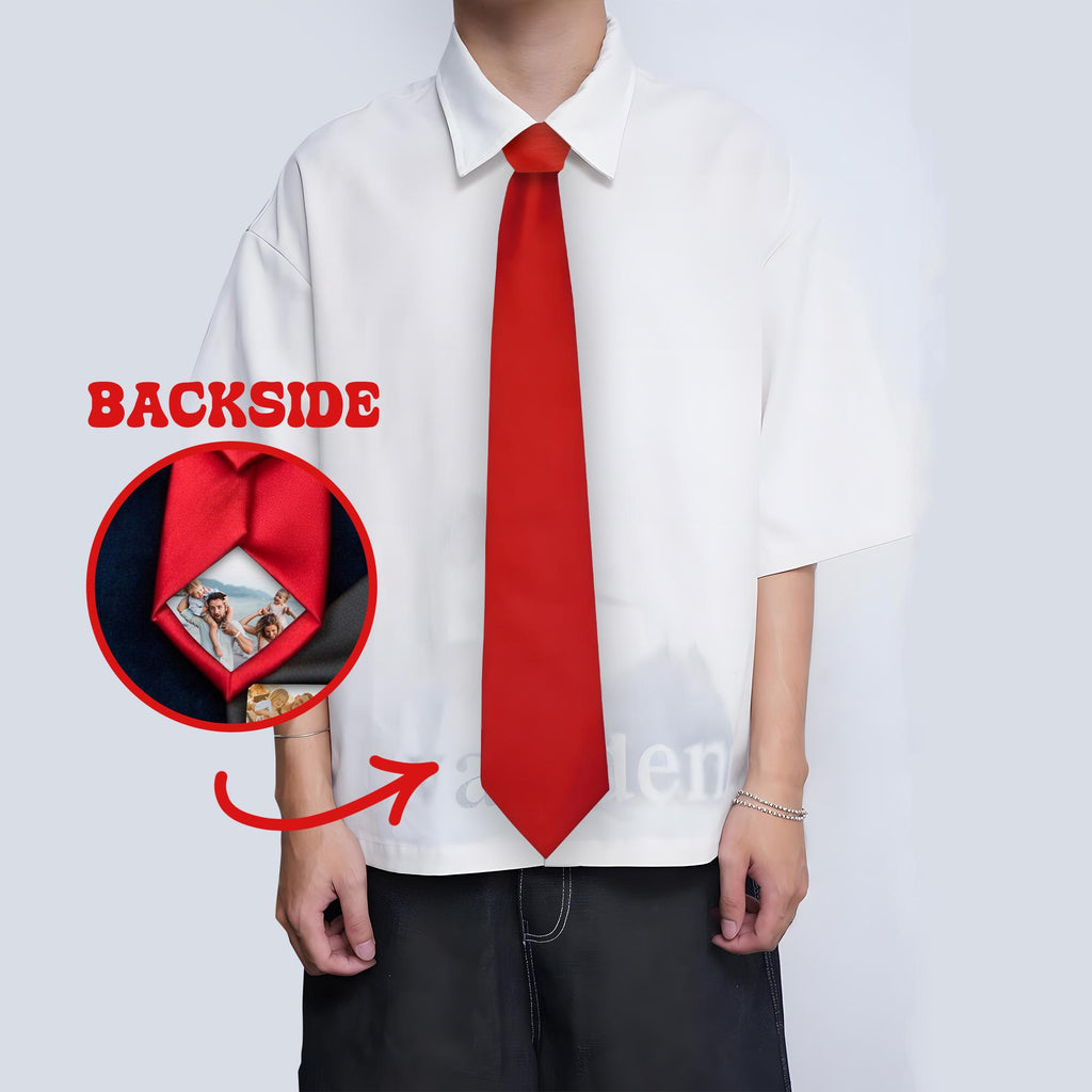 Custom Family Photo Tie Patriotic American Flag, Personalized Dad Necktie Gift